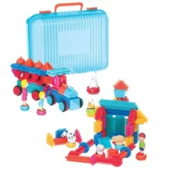 Bristle Block 113 Piece Deluxe Builder Case With Family And Animal Figurines